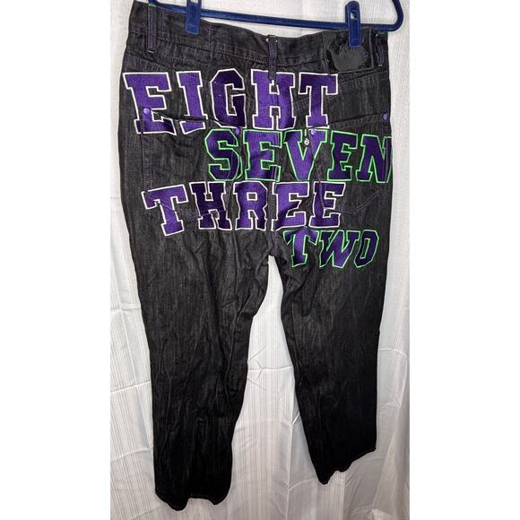 Eight 732 Jeans Vtg Afliction Design Embroidered Baggy Jesse Pinkman Black 40x34 - Picture 2 of 11